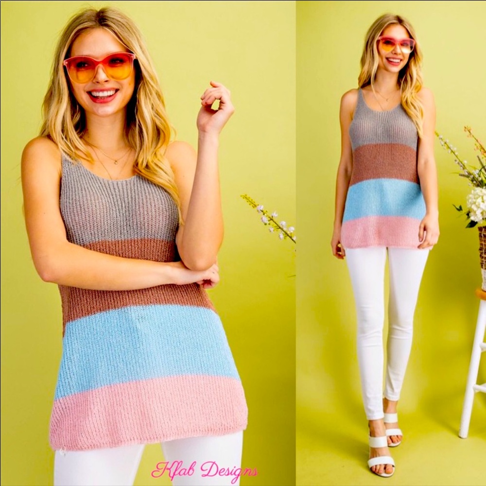 Striking💙Color-block thin sleeveless sweater-cute